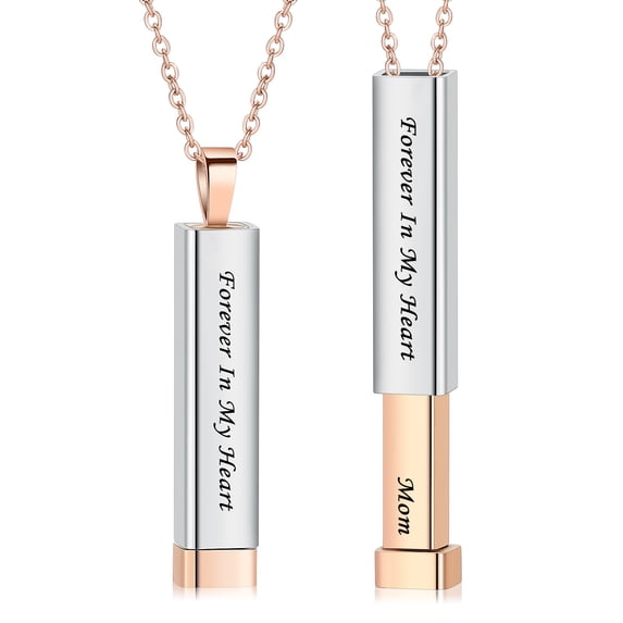 Forever in My Heart Openable Stainless Steel Long Bar Urn Pendant Mom Memorial Jewelry Cremation Jewelry for Ashes Necklace