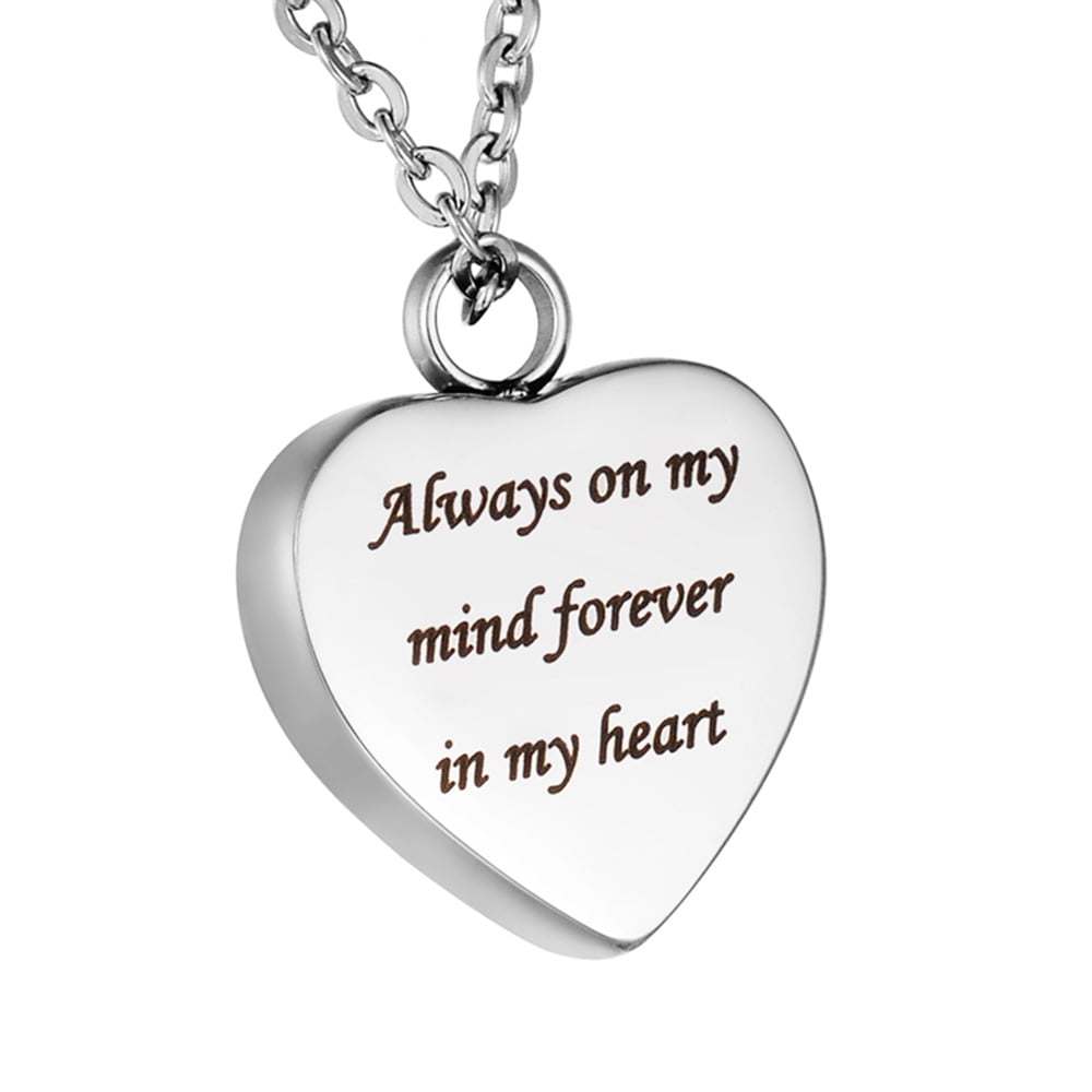 AROMITA JEWELRY Forever in My Heart Silver Cremation Jewelry Keepsake Memorial Stainless Steel Urn Necklace Ash Holder Unisex