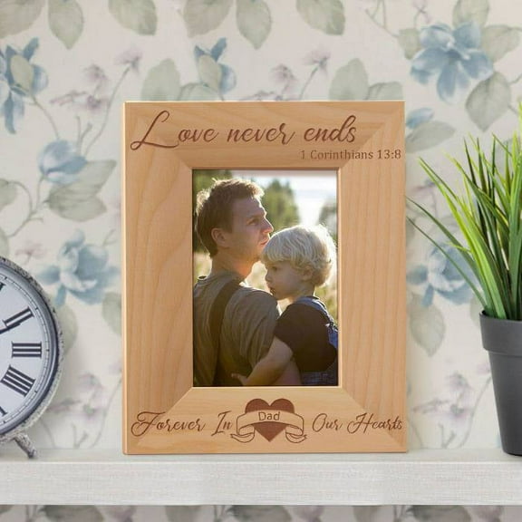 Forever in Our Hearts Dad Personalized Wooden Picture Frame 3 1/2" x 5" Brown (Vertical)