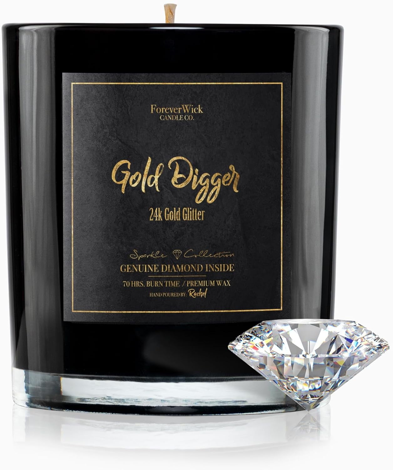 ForeverWick Diamond Candle 14oz Gold Digger Soy Wax Candle With Diamond Inside - Gold Candle, Funny Candle, Humor, Gift, Diamond