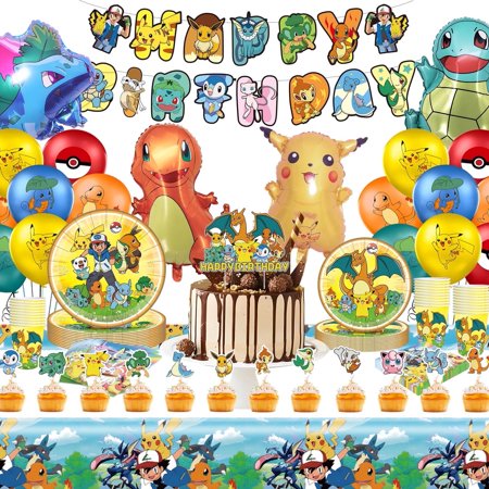 Forfamy 114 Piece Cartoon Birthday Decorations, Cartoon Party Supplies for Boys Girls Included Plates Cups Table Cover Balloons Banner
