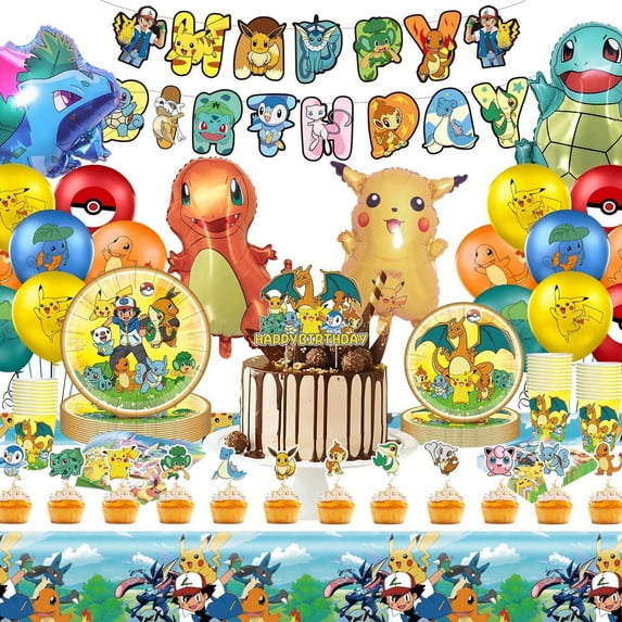 Forfamy 114 Piece Cartoon Birthday Decorations, Cartoon Party Supplies for Boys Girls Included Plates Cups Table Cover Balloons Banner
