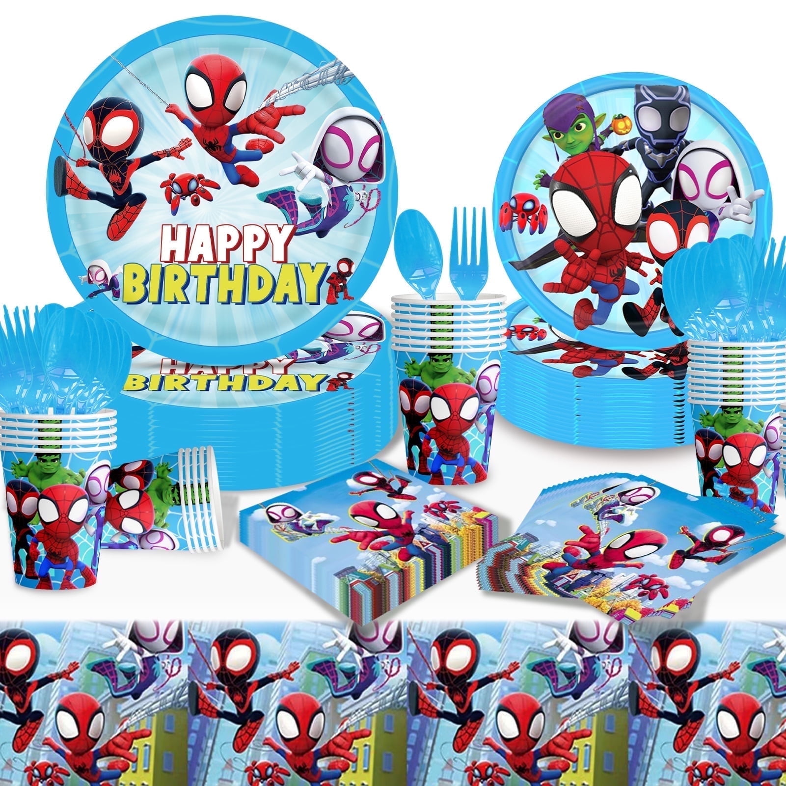 Forfamy 121PCS Spider and His Amazing Friends Decorations Blue Party Supplies Plates Cups Spider Birthday Party Decorations Serves 20 Guests
