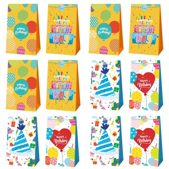 Crusward 12Pcs Happy birthday Party Favor Bags, Happy birthday Gift Bag with Stickers, Happy birthday Party Supplies Happy Birthday Goodie Bags for Boys Girls Birthday Decorations