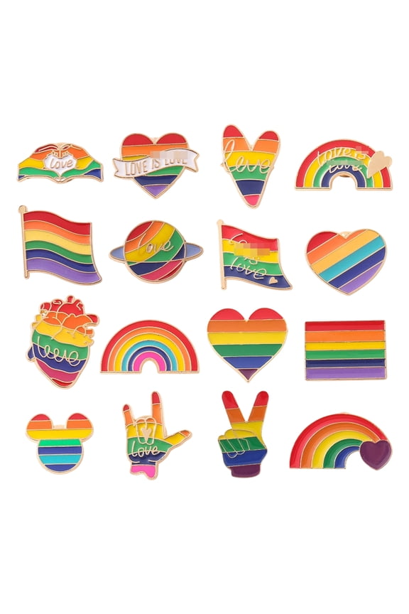 16Pcs Pride Pins, Rainbow Flag Badges, Gay Pride Accessories, Rainbow Brooches Pin Badges Set, Lgbtq Accessories for Clothing Bags Backpacks Party