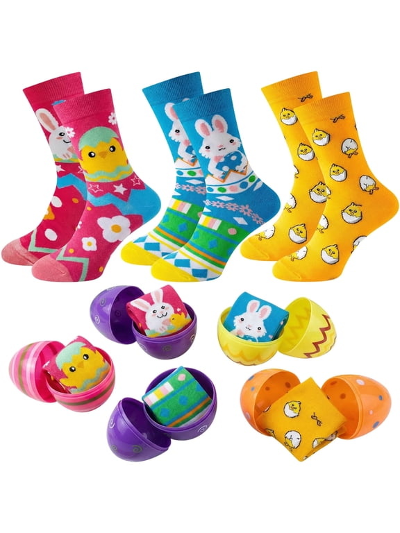 3 Pairs Easter Socks for Women with Easter Egg, Easter Bunny Crew Socks Novelty Design Crew Socks Easter Gifts
