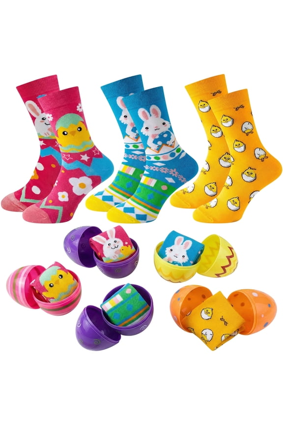 3 Pairs Easter Socks for Women with Easter Egg, Easter Bunny Crew Socks Novelty Design Crew Socks Easter Gifts