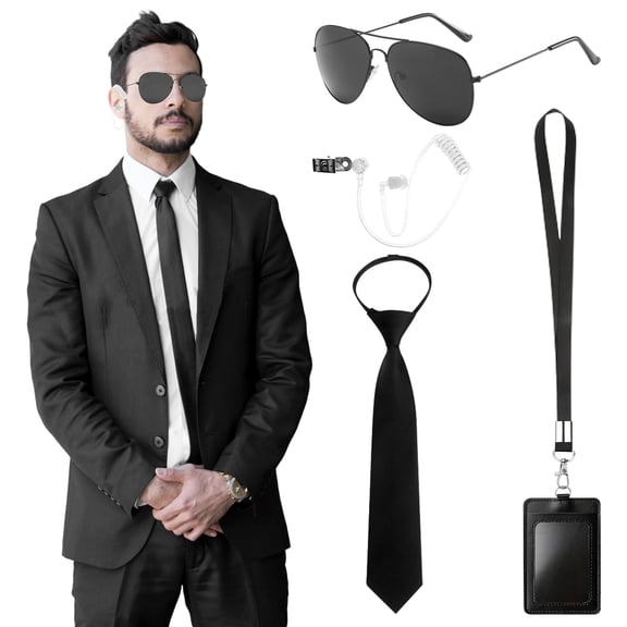 Forfamy 4 Pcs Agent Costume Accessories Secret Service Costume Cosplay Accessories Security Guard Cosplay Kit Halloween Costumes for Men Women