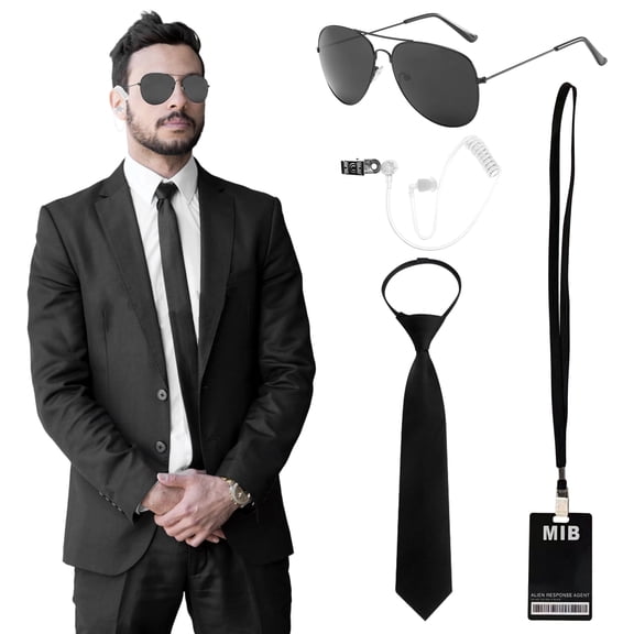 Forfamy 4 Pcs Agent Costume Accessories Secret Service Costume Cosplay Accessories Security Guard Cosplay Kit Halloween Costumes for Men Women