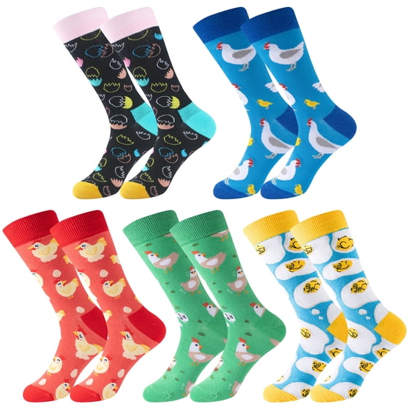 Forfamy 5 Pairs Easter Socks for Women Easter Bunny Crew Socks Rabbit Carrot Egg Pattern Socks Fun Socks for Easter Party Gift