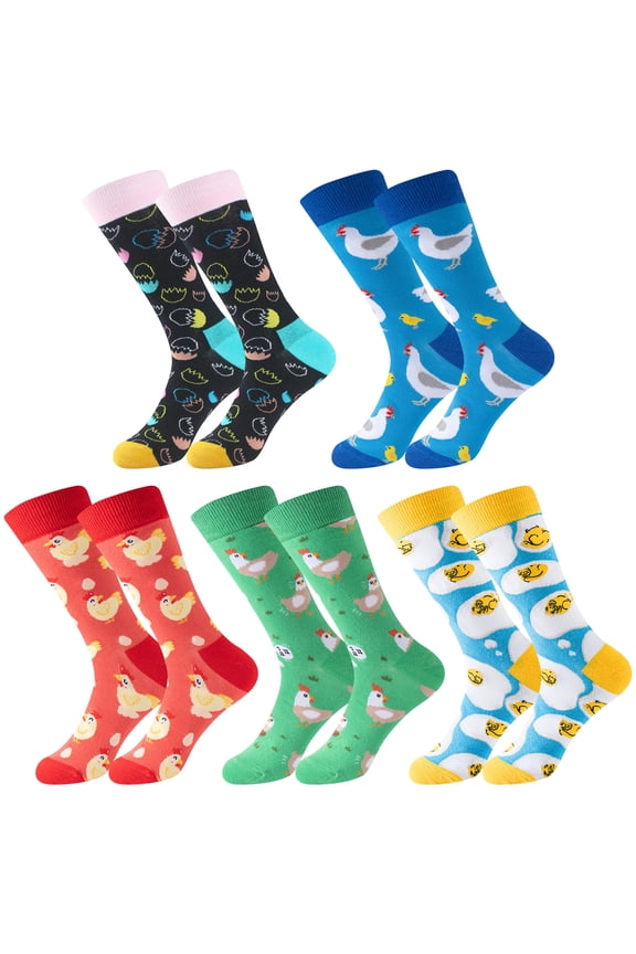 5 Pairs Easter Socks for Women Easter Bunny Crew Socks Rabbit Carrot Egg Pattern Socks Fun Socks for Easter Party Gift