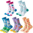 thumbnail image 1 of Forfamy 5 Pairs Easter Socks for Women Easter Bunny Crew Socks Rabbit Carrot Egg Pattern Socks Fun Socks for Easter Party Gift, 1 of 7