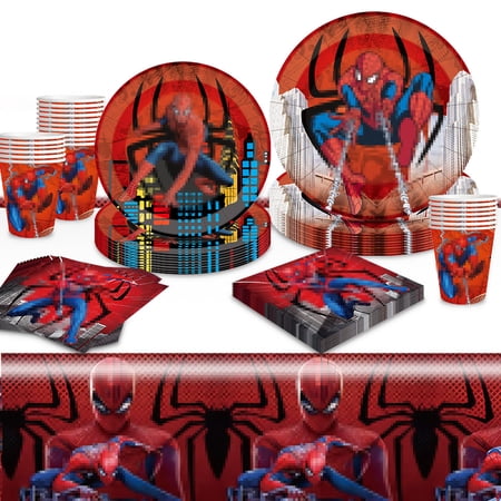 Forfamy 69PCS Spider Plates and Napkins Party Supplies, Spider Birthday Decorations Party Supplies Plates with Cups Napkins Tablecloth, Serves 20 Guests