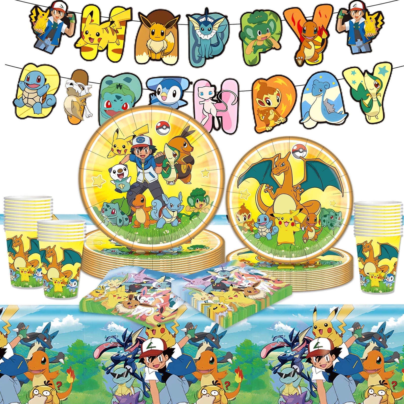 Forfamy 70 Piece Cartoon Birthday Decorations, Cartoon Party Supplies for Boys Girls Included Plates Cups Napkins Table Cover Banner for Happy Birthday Party Decorations Supplies 16 guests