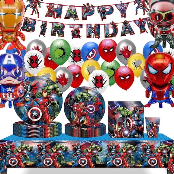 Forfamy 80PCS Spider Birthday Party Decorations, Spider Party Supplies with Balloons Tablecover Plates Napkins, Spider Plates and Napkins for Kids, 20 Guests