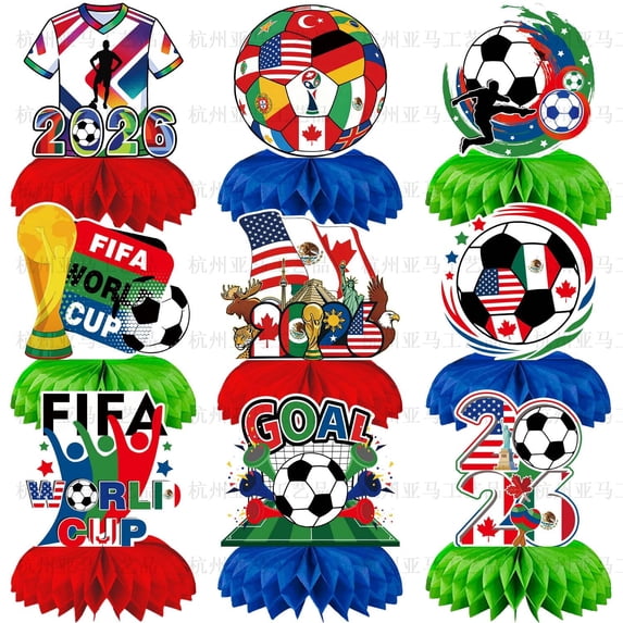 Forfamy 9Pcs Football Party Decorations Set, Football Themed Honeycomb Centerpiece 3D Table Toppers Super Bowl Party Supplies