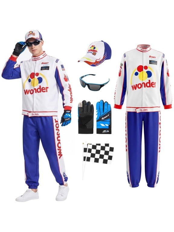 Adult Costume for Men Halloween Costume Adult Nights Racing Jumpsuit Set Hat Gloves Full Outfit, Halloween Cosplay Uniform