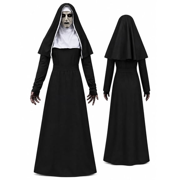 Forfamy Adults Nun Costume, Women Nun Fancy Dress with Necklace, Halloween Nun Costumes Nun Outfit for Halloween Cosplay Party