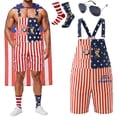 thumbnail image 1 of Forfamy American Flag Overalls Shorts for Men Women 4th of July Patriotic Bib Denim Jumpsuit Adjustable Strap Unisex, 1 of 6