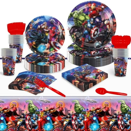 Forfamy Animation Birthday Party Supplies Set, Animation Themed Party Tableware Set with Plates Napkins Tablecover, Cartoon Theme Party Decorations for Birthday, 121Pcs 20 Guests