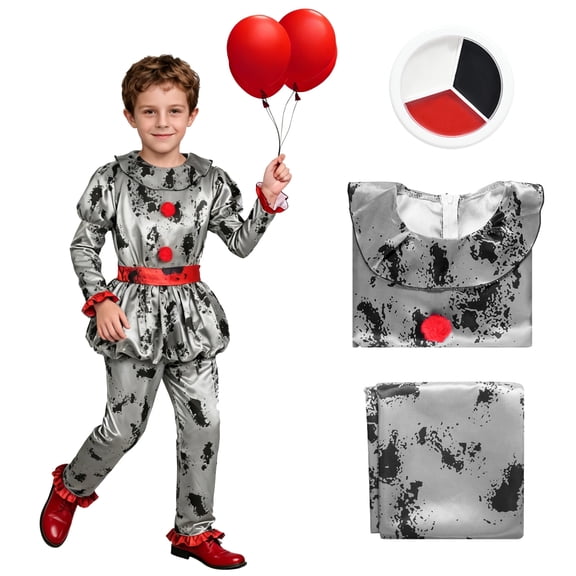 Forfamy Scary Clown Costume, Scary Halloween Costume for Party Outfit Carnival Cosplay Fun Dress-Up