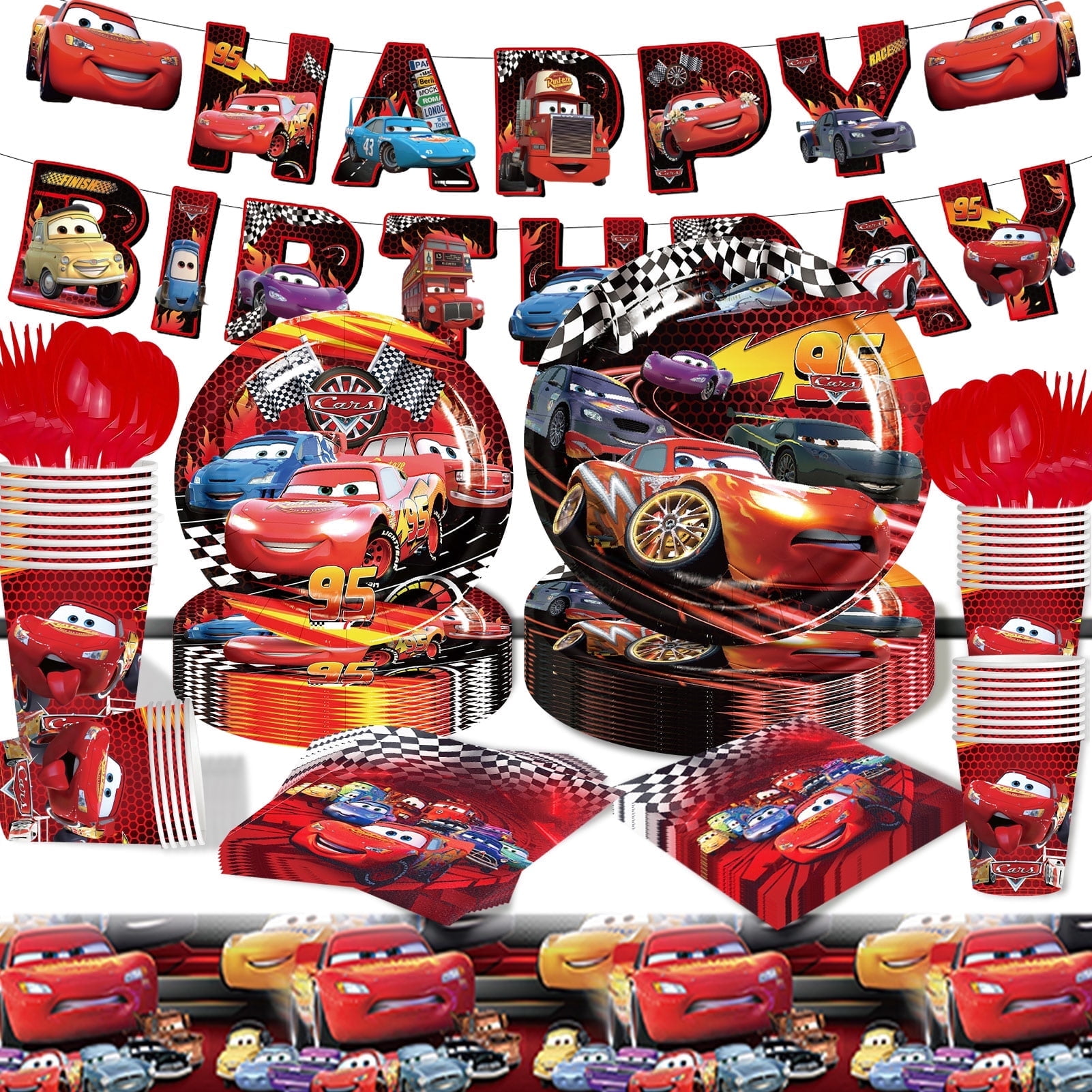 Forfamy Cars Birthday Party Decorations for 122Pcs 20 Guests, Cars Plates and Napkins Party Supplies, Cars Theme Tableware Set for Kids Birthday Party