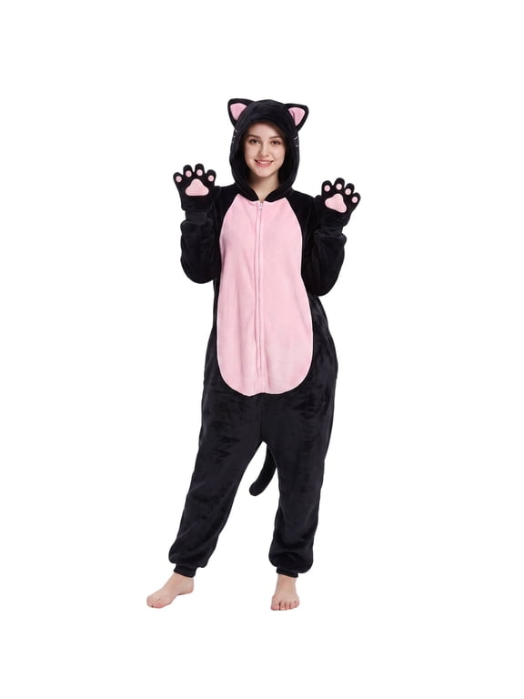 Cat Onesie Pajamas for Women Black Cat Costume Cat Halloween Costume Cosplay Animal Onesie Cat Outfit