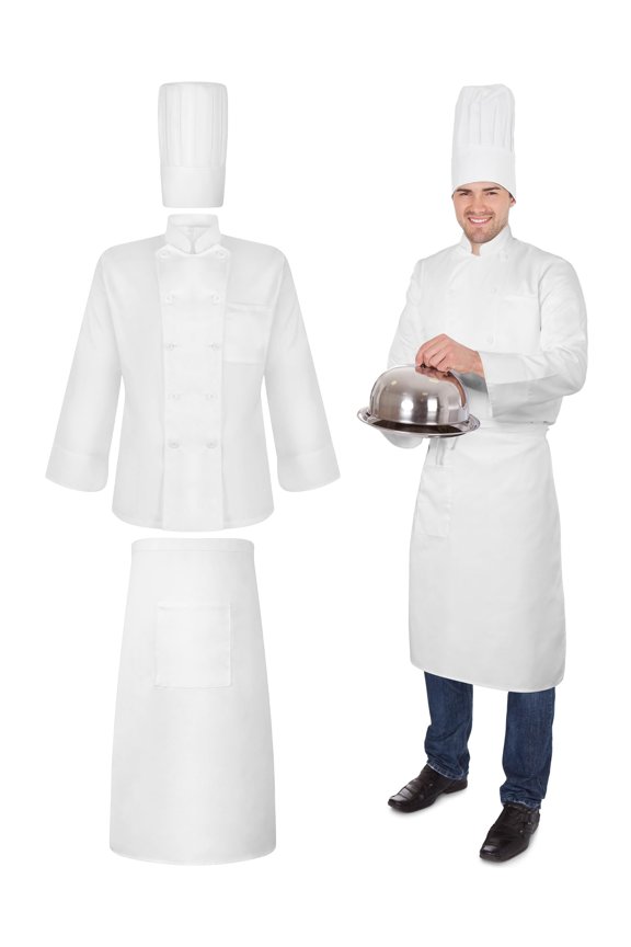 Chef Costume Adult Chef Coat Halloween Costume for Adult Chef Jacket Hat Apron for Men Women Cosplay Party,3 Pcs
