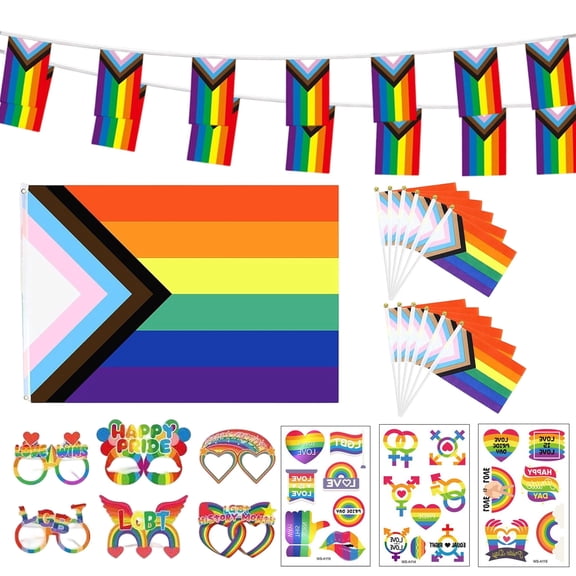 Forfamy Gay Lgbtq Stuff Merch Accessories - Progress Pride Button Pins,Rainbow Gay Pride Flag, Rainbow Pride Banner,Gay Pride Stickers for Pride Parades Pride Month Gay LGBT Party Favor Decor