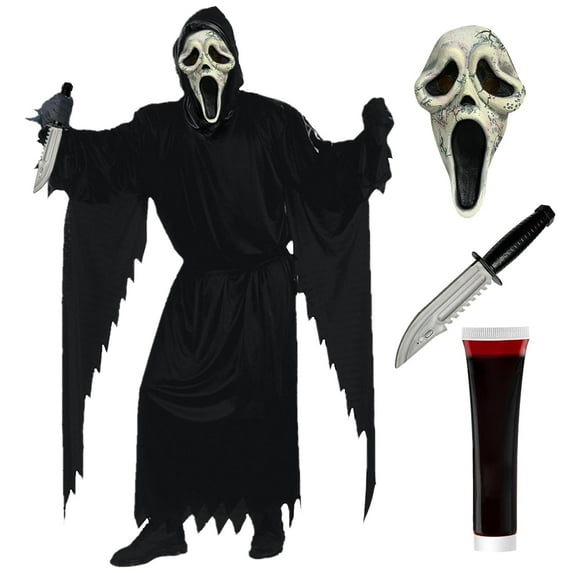 Forfamy Ghost Face Costumes Halloween Screaming Ghost Face Costumes Aldult Halloween Horror Film Living Dead Fancy Dress Outfit