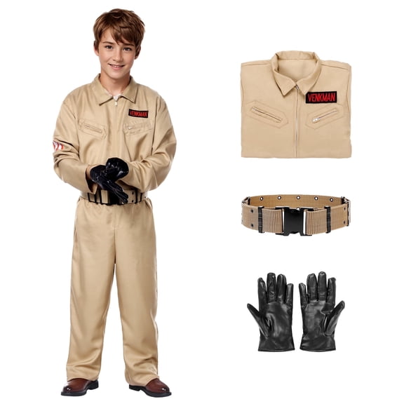 Forfamy Ghost Hunter Costume for Adults Halloween Costume Outfit Cosplay Fancy Dress Jumpsuit, Beige