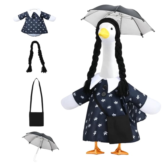 Forfamy Halloween Porch Goose Outfit Porch Goose Costume Halloween Decor 23" Cement Plastic Goose Statue Costume Clothing for Outdoor Garden Yard Decor