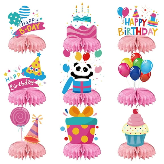 Crusward Happy Birthday Decorations Set, 9Pcs Happy Birthday Themed Honeycomb Centerpiece 3D Table Toppers Happy Birthday Party Decorations for Kids Happy Birthday Party Supplies
