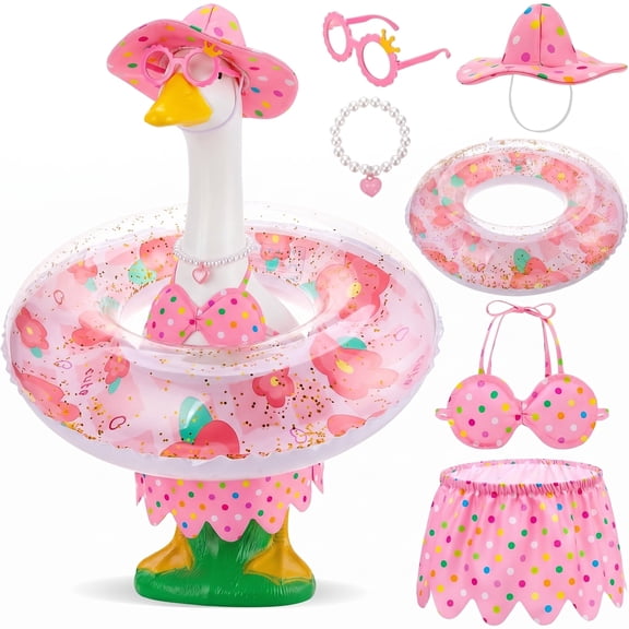 Forfamy Hawaiian Goose Outfit Summer Porch Goose Outfits Bikini Goose Clothes Cute Goose Costume for Outdoor Garden Yard Decor