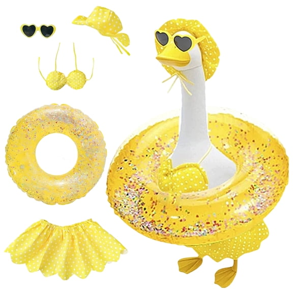 Forfamy Hawaiian Goose Outfit Summer Porch Goose Outfits Bikini Goose Clothes Cute Goose Costume for Outdoor Garden Yard Decor