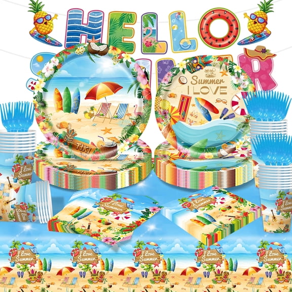 Forfamy Hawaiian Party Supplies, 62PCS Hawaiian Themed Party Decorations, Pool Party Decorations for Hawaii Luau Beach Summer Party Decorations