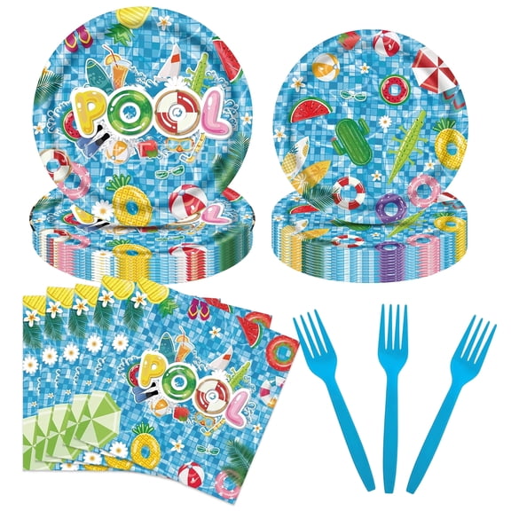 Forfamy Hawaiian Party Supplies, 96PCS Hawaiian Themed Party Decorations, Pool Party Decorations for Hawaii Luau Beach Summer Party Decorations