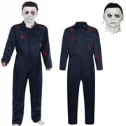 Forfamy Halloween Costumes Adult, Halloween Costume Jumpsuit with Mask Scary Horror Halloween Overalls Cosplay Party