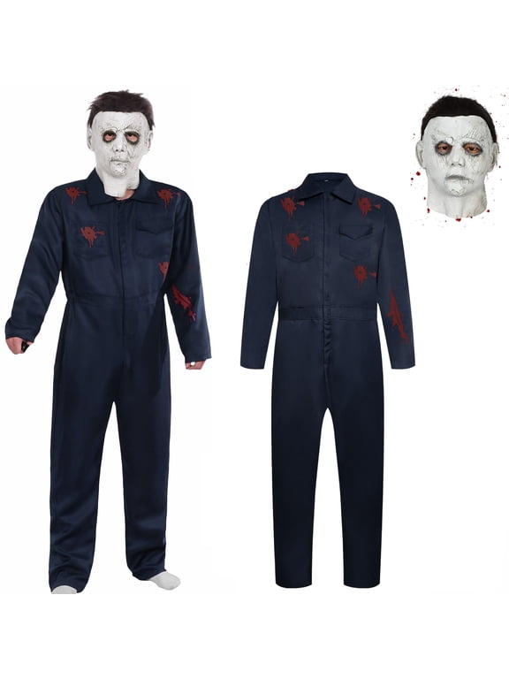 Halloween Costumes Adult, Halloween Costume Jumpsuit with Mask Scary Horror Halloween Overalls Cosplay Party