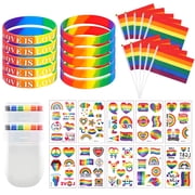 Forfamy Pride Accessories Set, Gay Pride Decorations with Rainbow Face Paint Stick Rainbow Flags Temporary Tattoos Stickers and Bracelet Lgbtq Accessories for Party Parades