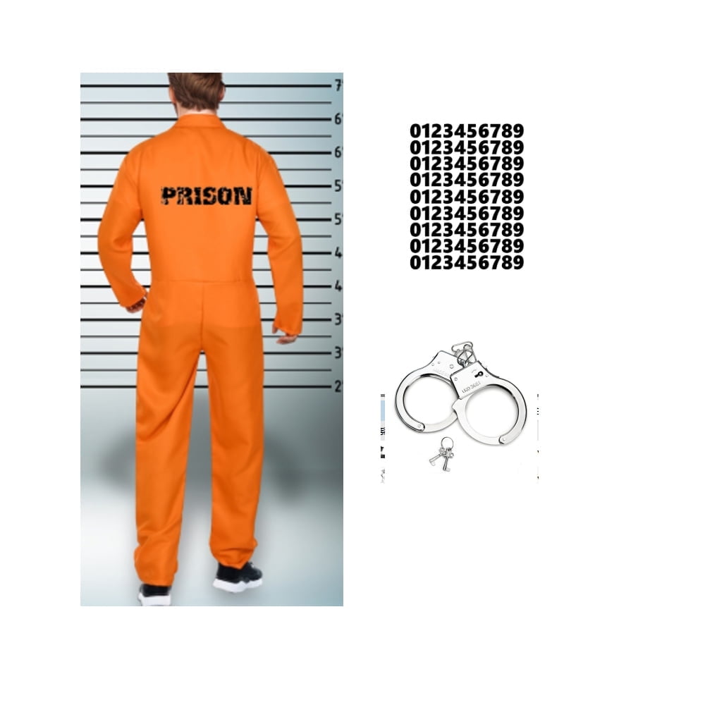 Forfamy Prisoner Costume Men Halloween Outfit, Orange Jumpsuit Adult ...