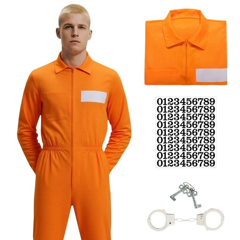 Forfamy Prisoner Costume Men Halloween Outfit, Orange Jumpsuit
