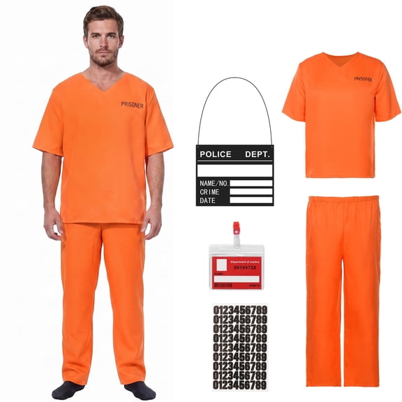 Forfamy Prisoner Costume Men Women Halloween Costume Outfit, Orange Costume Adult Unisex Halloween Uniform Set Cosplay