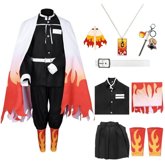 Forfamy Rengoku Kyoujurou Cosplay Costume Adult Anime Kimono Cosplay Outfit with Necklace for Halloween