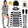 thumbnail image 1 of Forfamy Robber Costume Set Adults Halloween Costume Women Black White Striped T-Shirt Black Eye Mask Swag Bag for Halloween Carnival Party Cosplay, 1 of 7