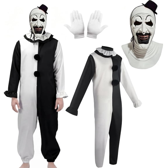 Forfamy Scary Clown Costume Adult, Scary Halloween Costume Outfits, Fun Dress-Up Costume for Parties, Role Play and Carnival Cosplay