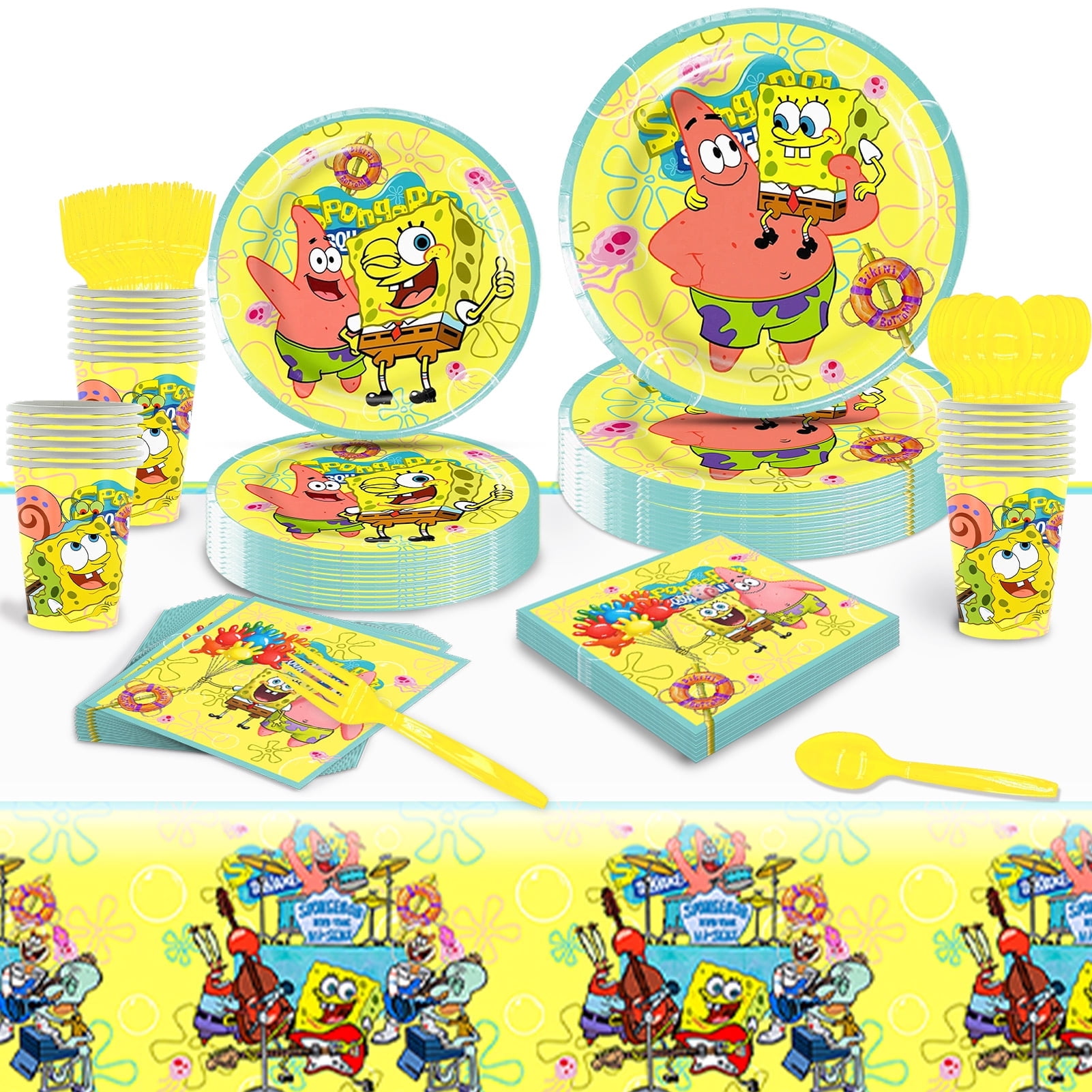 Forfamy SpongeBob Birthday Party Decorations for 121Pcs 20 Guests, SpongeBob Plates and Napkins Party Supplies, SpongeBob Theme Tableware Set for kids Birthday Party