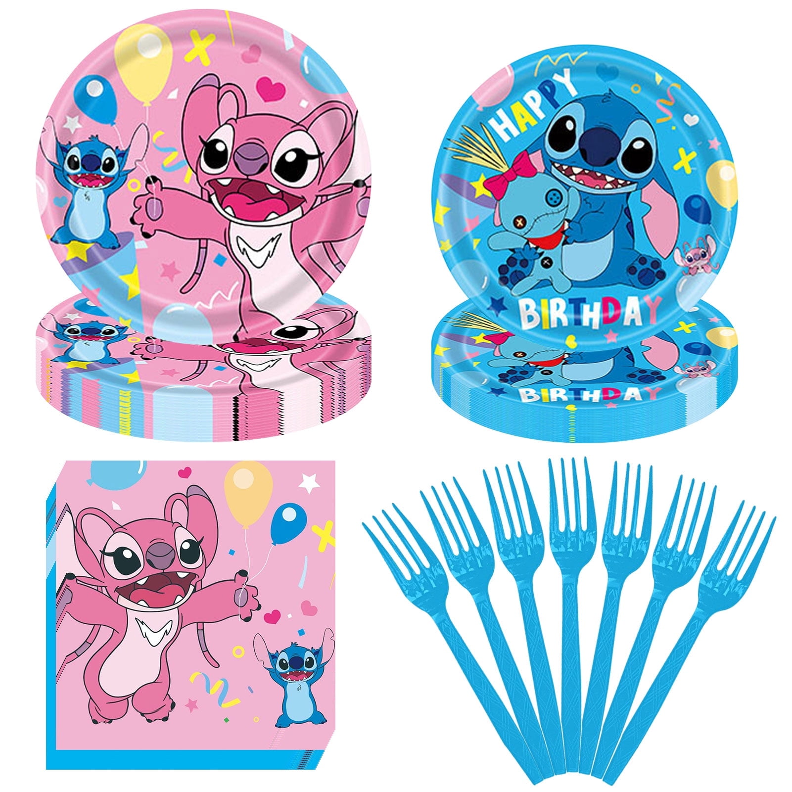 Forfamy Stitch Birthday Party Decorations for 96Pcs 24 Guests, Stitch Plates and Napkins Party Supplies, Stitch Theme Tableware Set for Kids Birthday Party