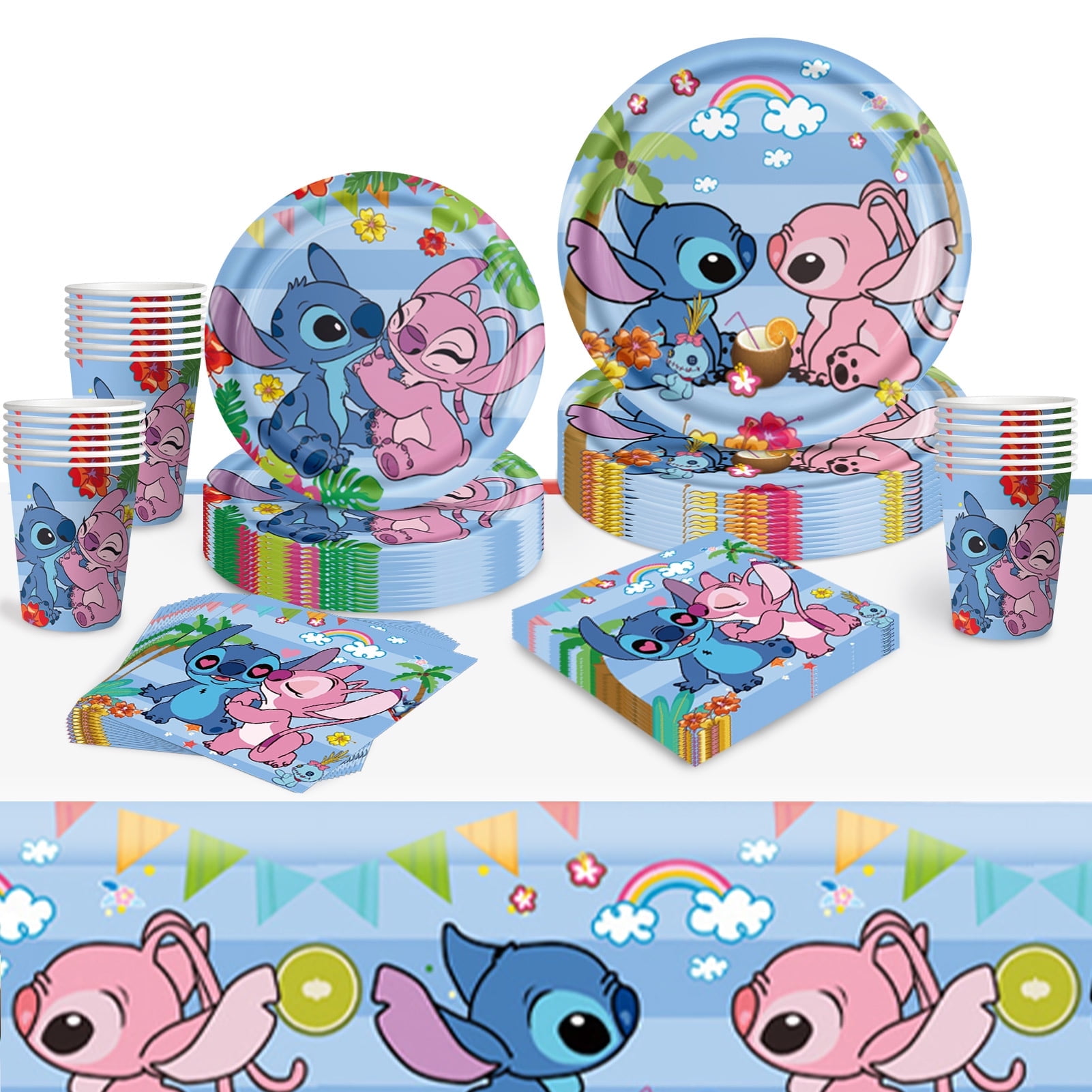 Forfamy Stitch Birthday Party Decorations Tableware Set, Lilo Stitch Party Supplies Paper Plates Cups and Napkins for Kids Birthday Kit 20 Guests