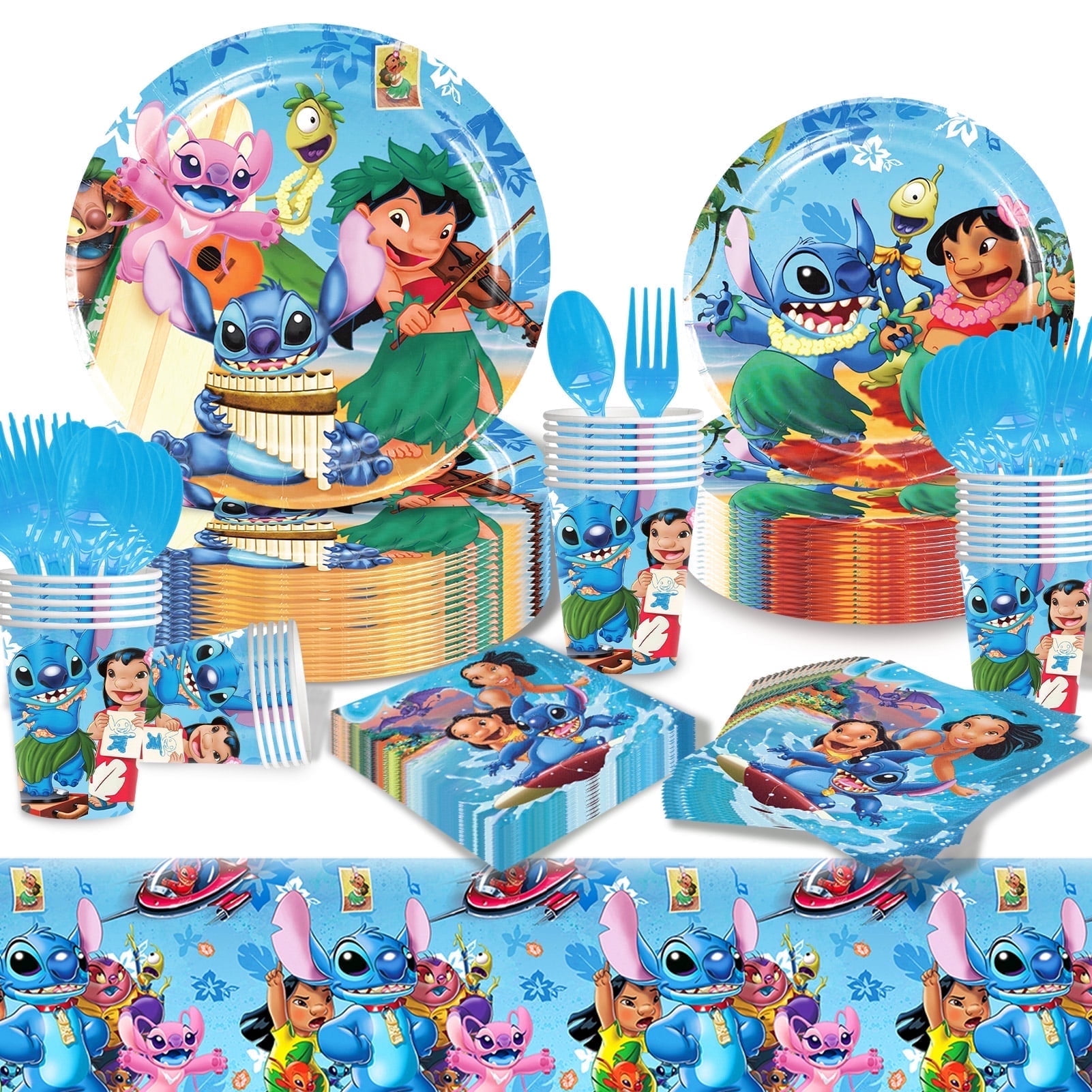 Forfamy Stitch Party Supplies - 121PCS Stitch Plates and Napkins Party Decorations Stitch Paper Tableware Set Serves 20 Guests